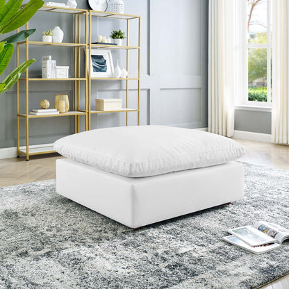 Commix Down Filled Overstuffed Vegan Leather Ottoman, Faux Vegan Leather, White, 20442