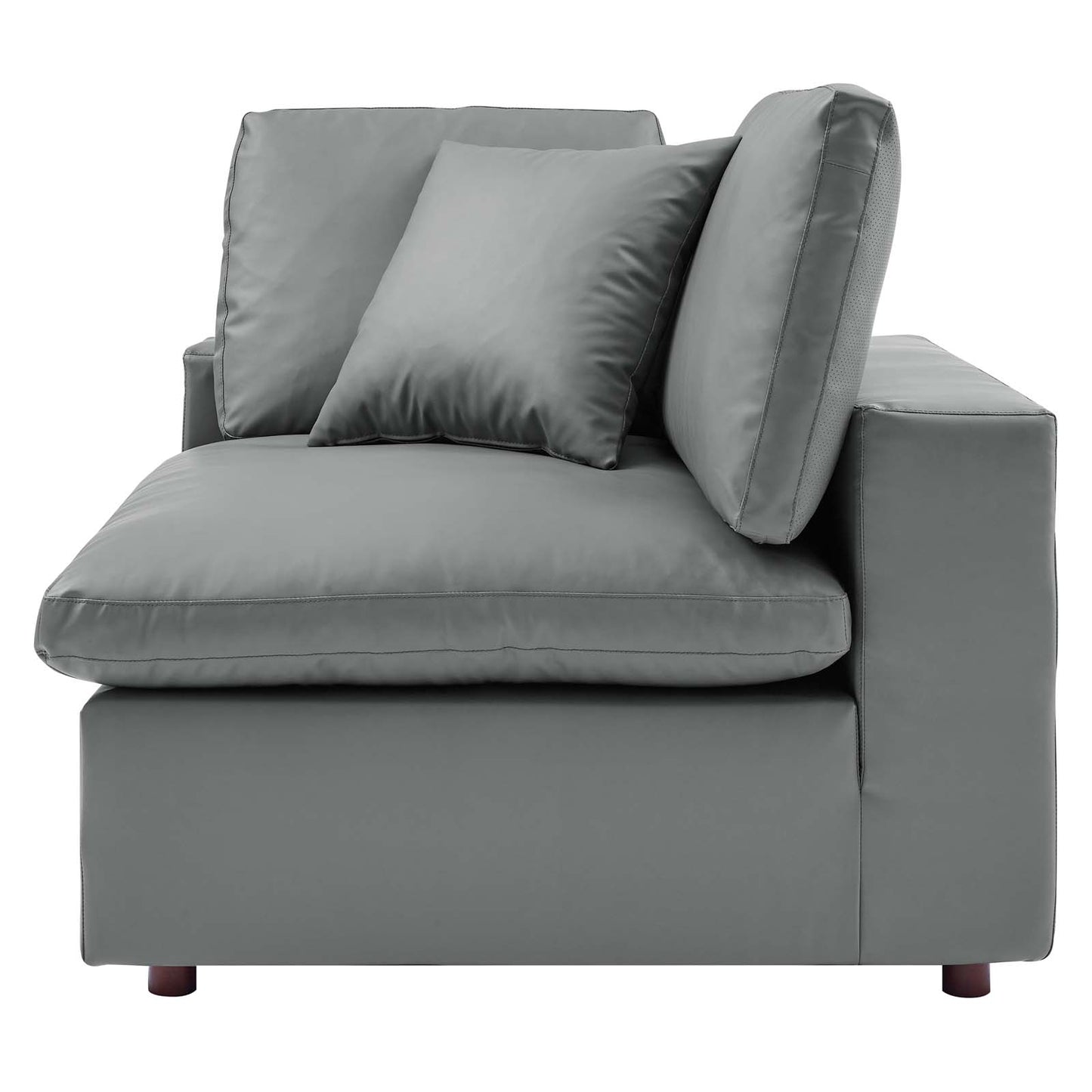 Commix Down Filled Overstuffed Vegan Leather Corner Chair, Faux Vegan Leather, Grey Gray, 20443