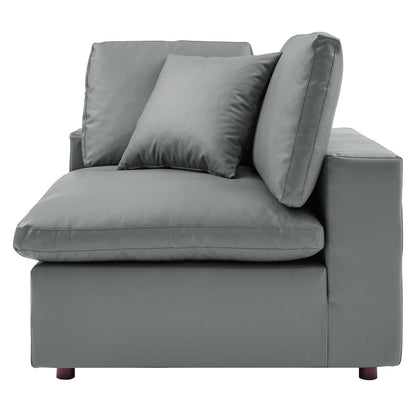 Commix Down Filled Overstuffed Vegan Leather Corner Chair, Faux Vegan Leather, Grey Gray, 20443
