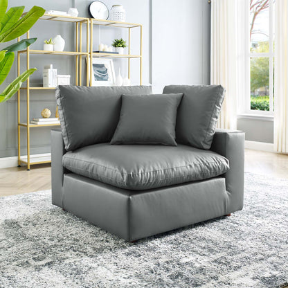 Commix Down Filled Overstuffed Vegan Leather Corner Chair, Faux Vegan Leather, Grey Gray, 20443