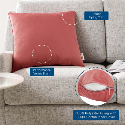 Enhance 18" Performance Velvet Throw Pillow, Velvet, Red, 20446