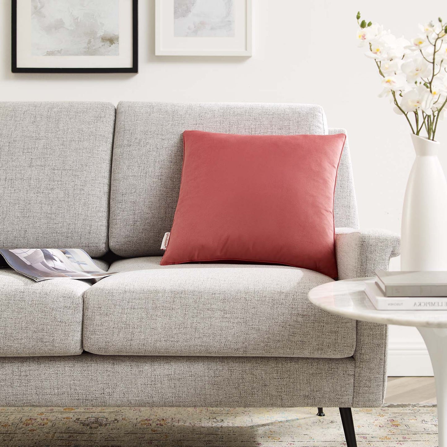 Enhance 18" Performance Velvet Throw Pillow, Velvet, Red, 20446