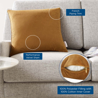 Enhance 18" Performance Velvet Throw Pillow, Velvet, Brown, 20447