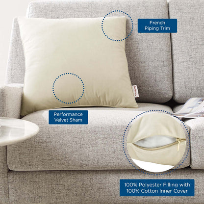 Enhance 18" Performance Velvet Throw Pillow, Velvet, Ivory White, 20449
