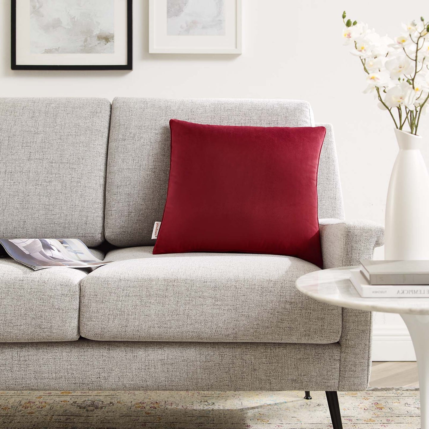 Enhance 18" Performance Velvet Throw Pillow, Velvet, Red, 20450