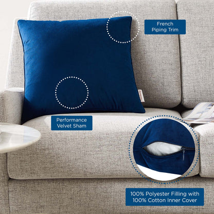 Enhance 18" Performance Velvet Throw Pillow, Velvet, Blue Navy, 20451