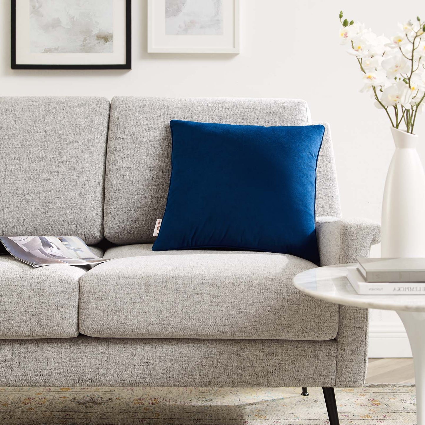 Enhance 18" Performance Velvet Throw Pillow, Velvet, Blue Navy, 20451