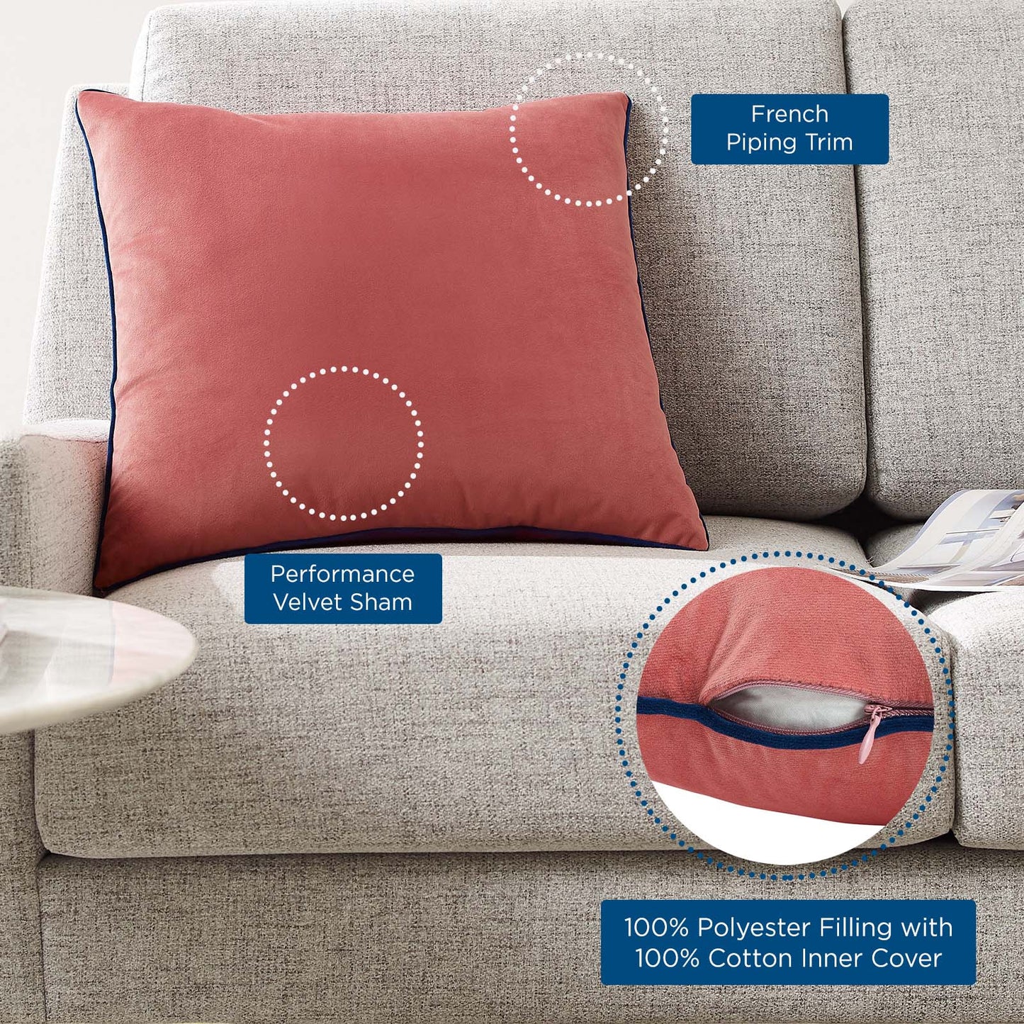 Accentuate 18" Performance Velvet Throw Pillow, Velvet, Red, 20452