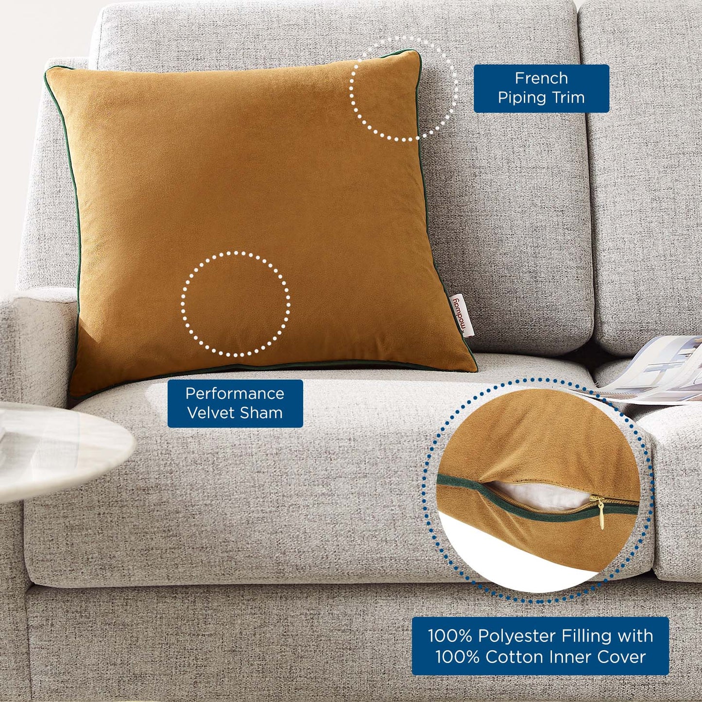 Accentuate 18" Performance Velvet Throw Pillow, Velvet, Brown Green, 20453