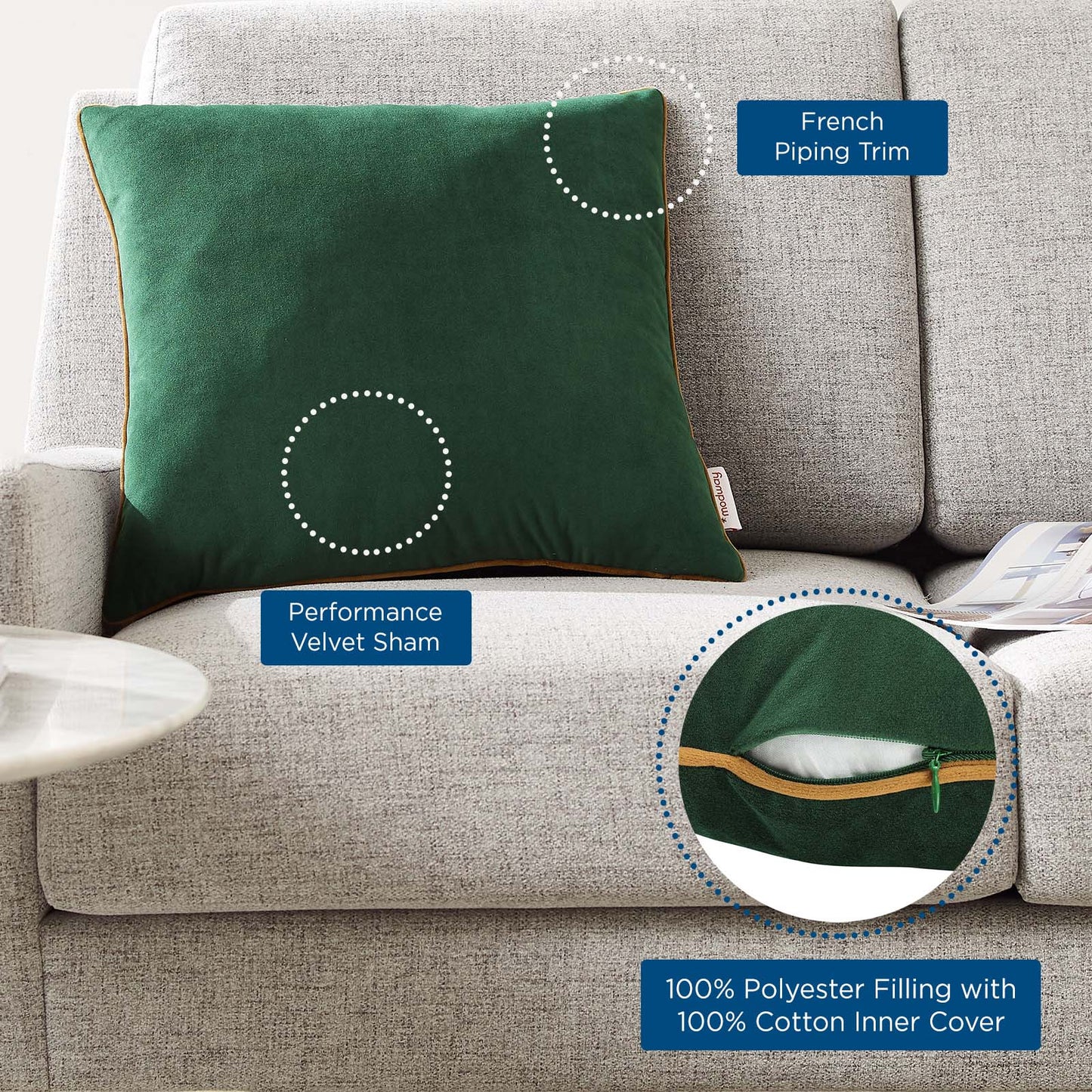 Accentuate 18" Performance Velvet Throw Pillow, Velvet, Green Brown, 20454