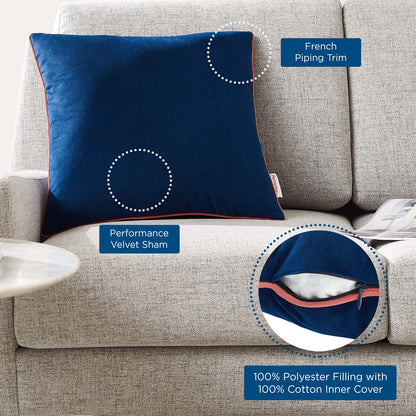 Accentuate 18" Performance Velvet Throw Pillow, Velvet, Blue Navy Pink, 20455