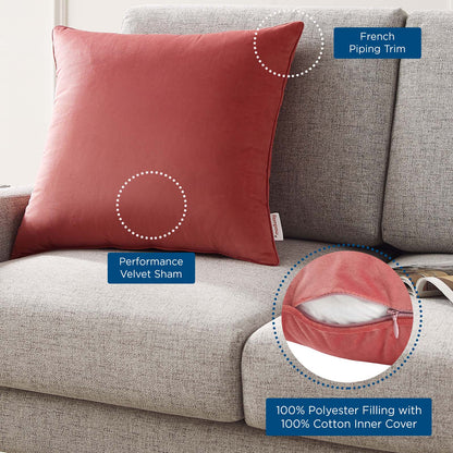 Enhance 20" Performance Velvet Throw Pillow, Velvet, Red, 20456