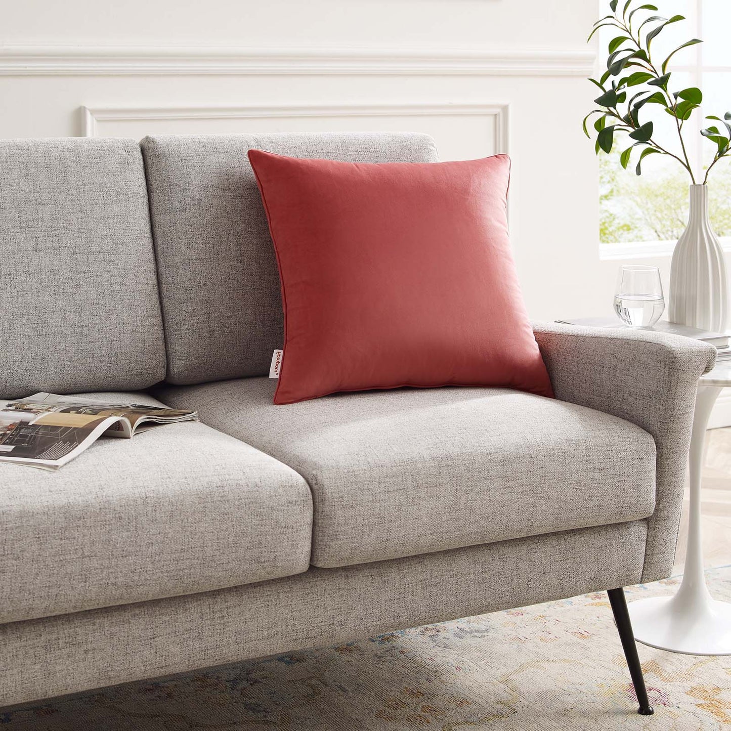 Enhance 20" Performance Velvet Throw Pillow, Velvet, Red, 20456