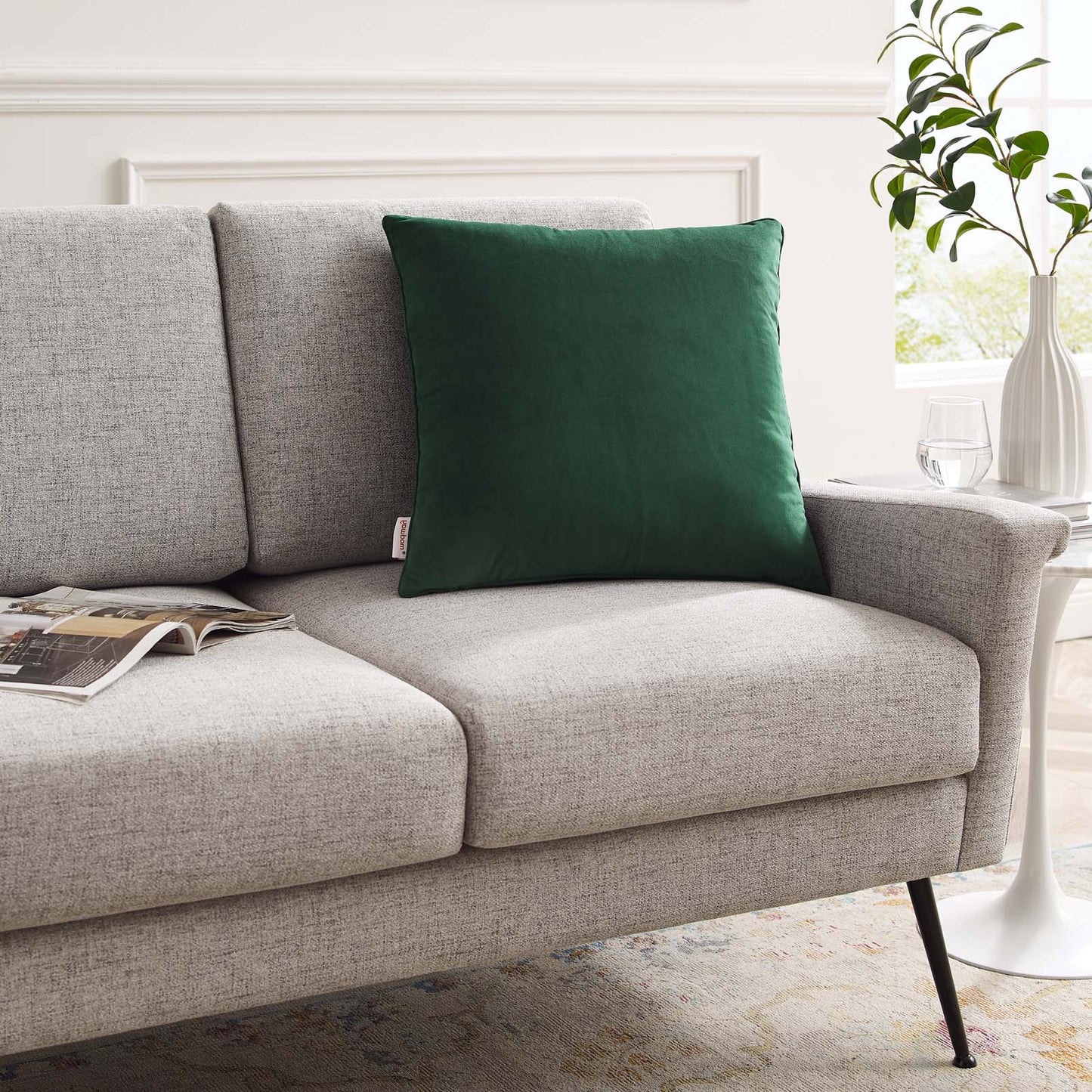 Enhance 20" Performance Velvet Throw Pillow, Velvet, Green, 20458