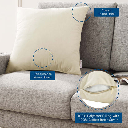 Enhance 20" Performance Velvet Throw Pillow, Velvet, Ivory White, 20459