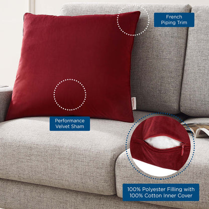 Enhance 20" Performance Velvet Throw Pillow, Velvet, Red, 20460