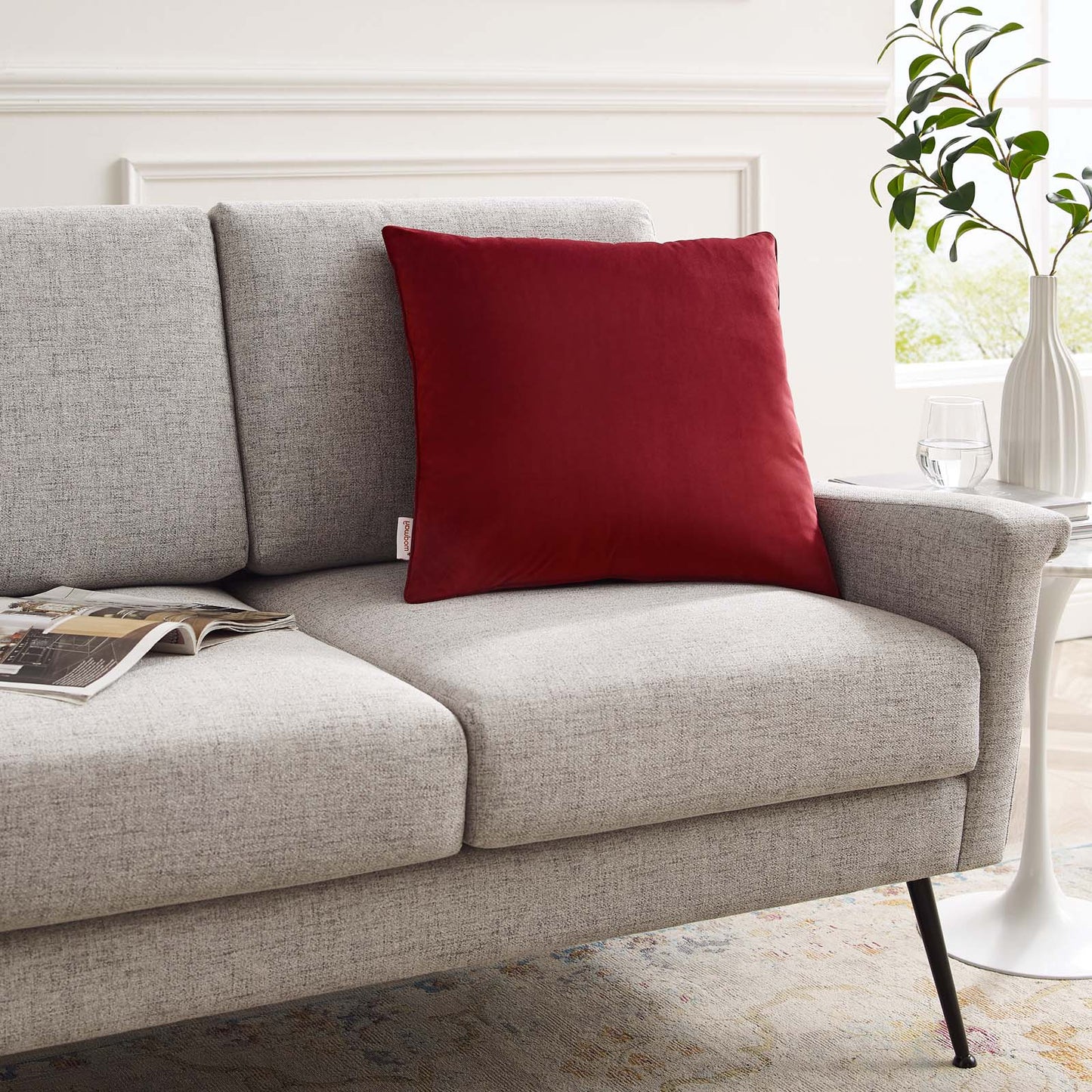 Enhance 20" Performance Velvet Throw Pillow, Velvet, Red, 20460