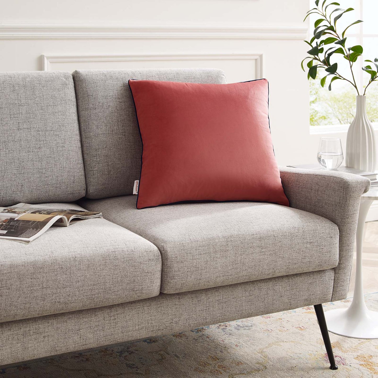 Accentuate 20" Performance Velvet Throw Pillow, Velvet, Red, 20462