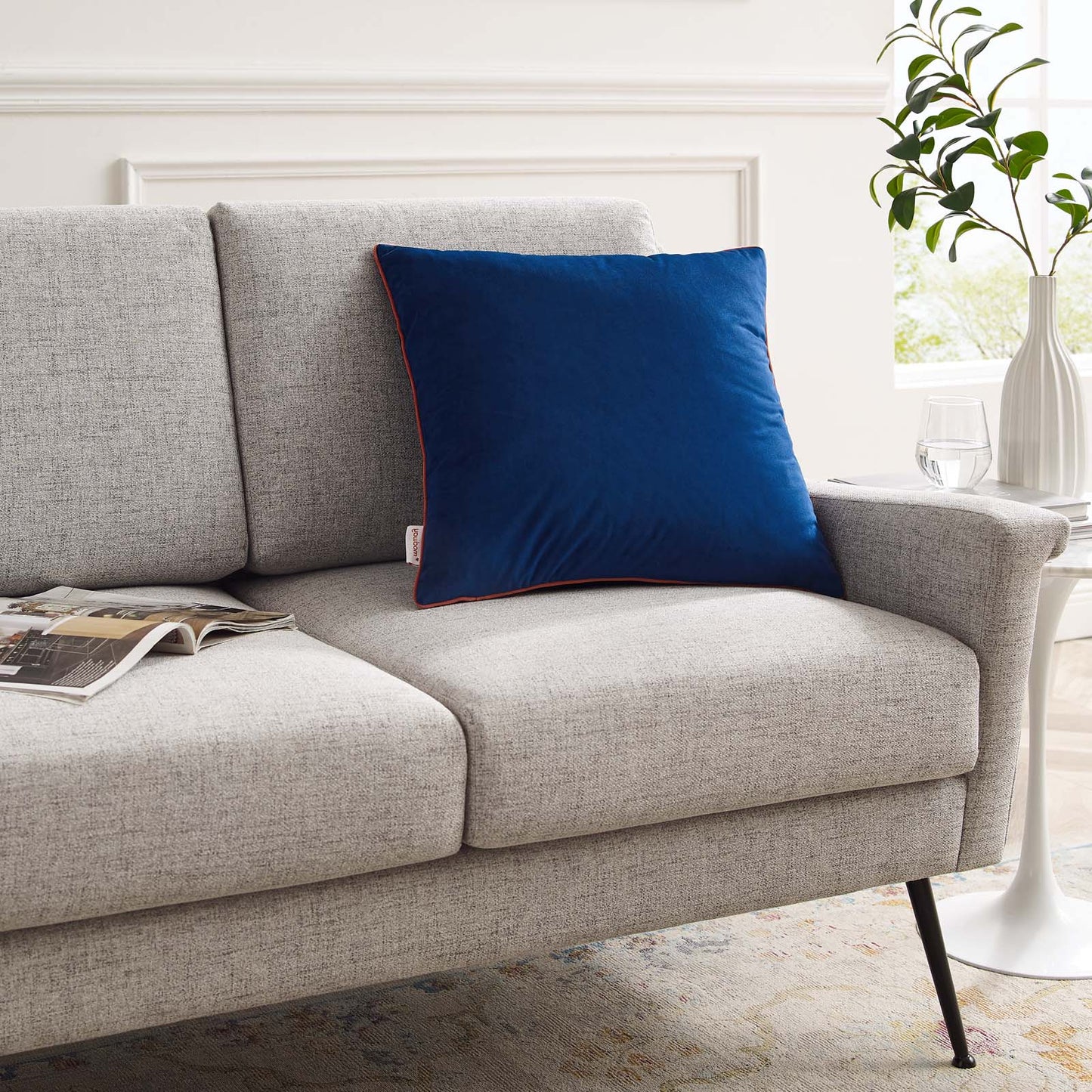 Accentuate 20" Performance Velvet Throw Pillow, Velvet, Blue Navy Pink, 20465