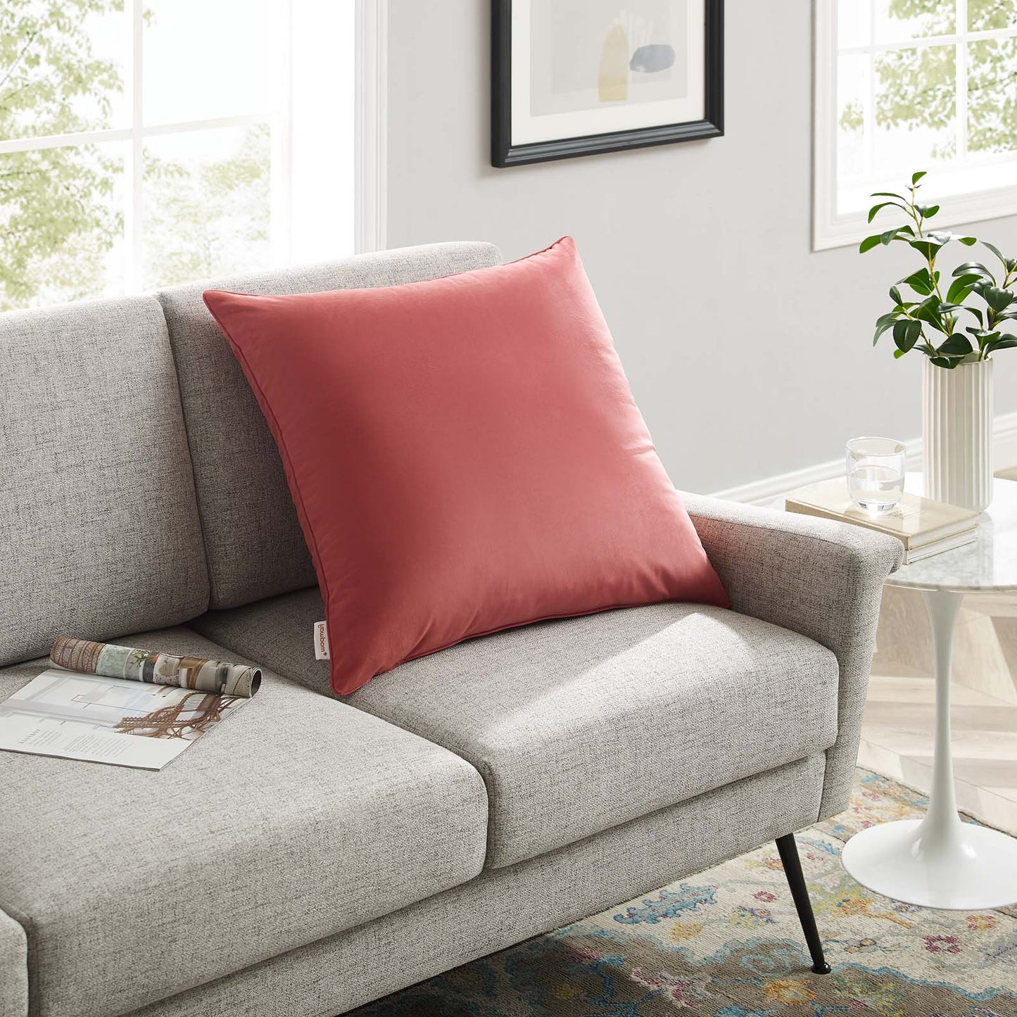 Enhance 24" Performance Velvet Throw Pillow, Velvet, Red, 20466