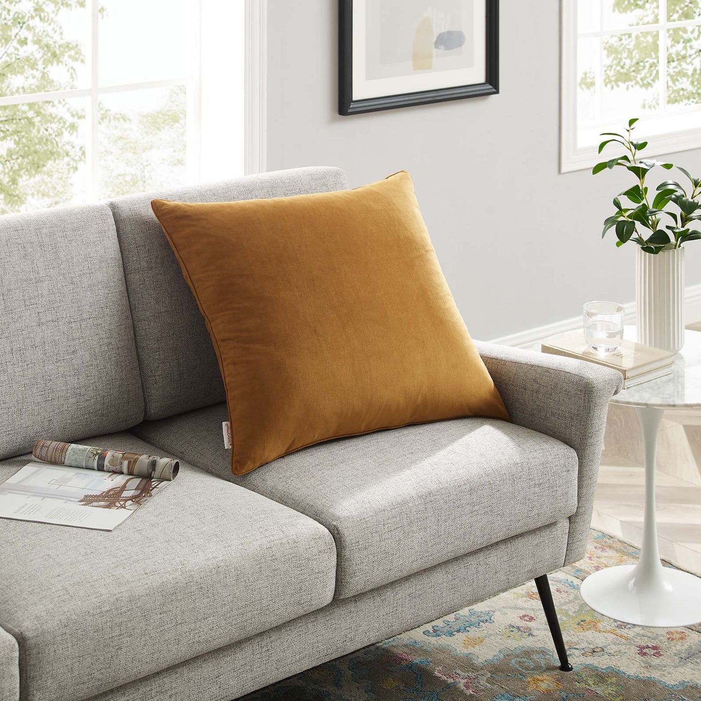 Enhance 24" Performance Velvet Throw Pillow, Velvet, Brown, 20467