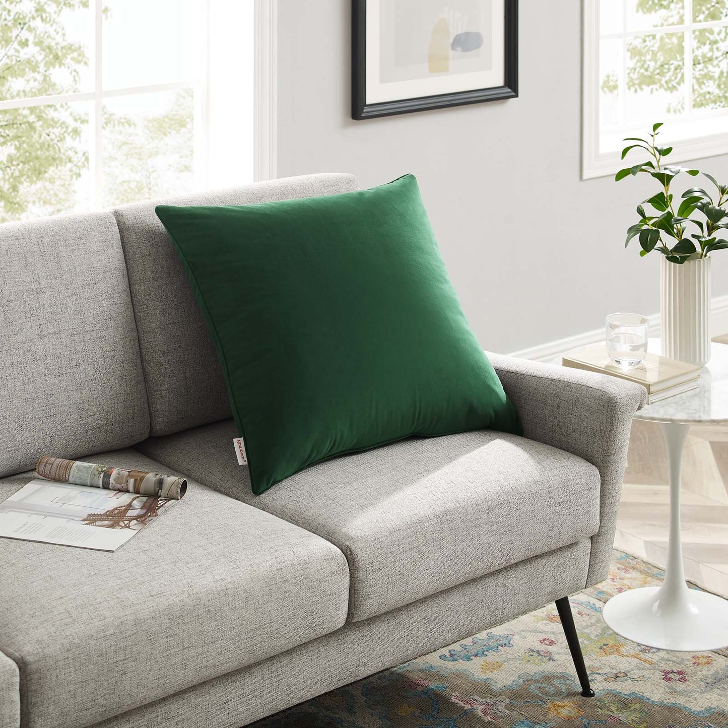 Enhance 24" Performance Velvet Throw Pillow, Velvet, Green, 20468