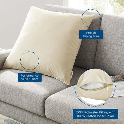 Enhance 24" Performance Velvet Throw Pillow, Velvet, Ivory White, 20469
