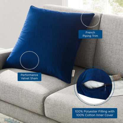 Enhance 24" Performance Velvet Throw Pillow, Velvet, Blue Navy, 20471