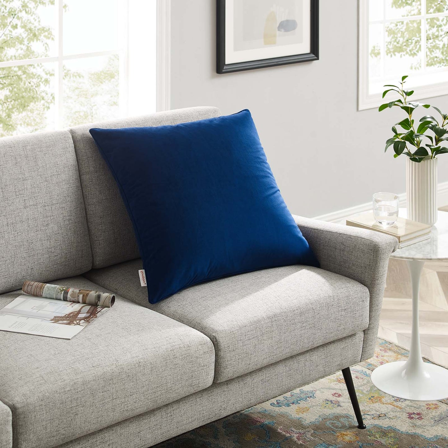 Enhance 24" Performance Velvet Throw Pillow, Velvet, Blue Navy, 20471