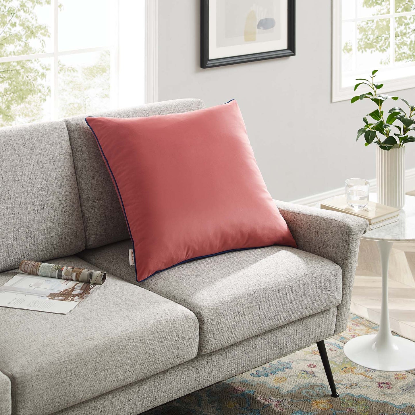 Accentuate 24" Performance Velvet Throw Pillow, Velvet, Red, 20472