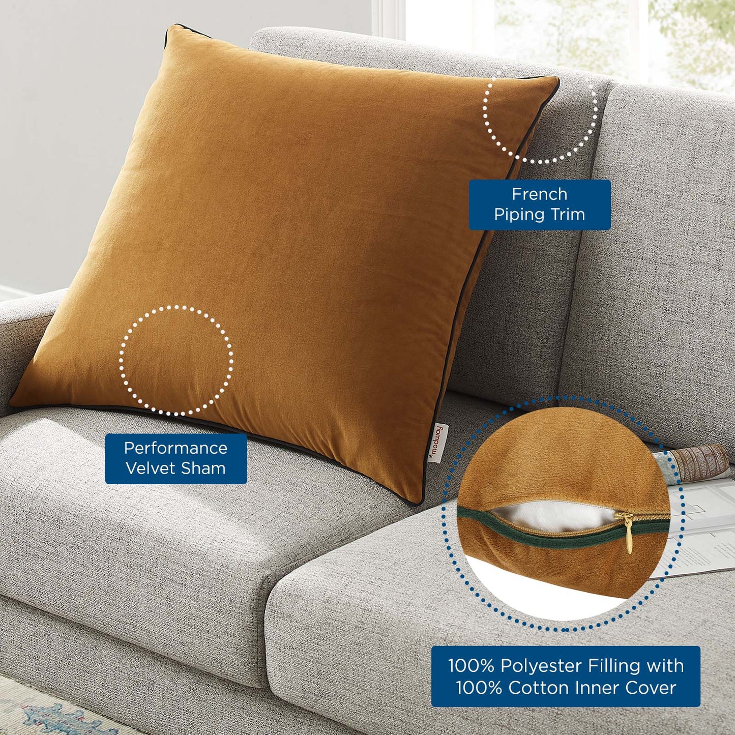 Accentuate 24" Performance Velvet Throw Pillow, Velvet, Brown Green, 20473
