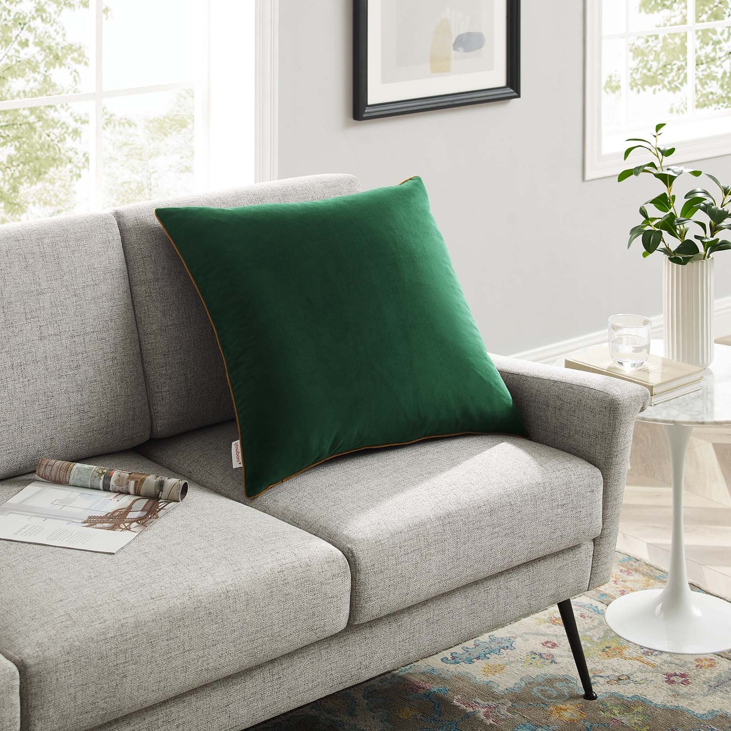 Accentuate 24" Performance Velvet Throw Pillow, Velvet, Green Brown, 20474