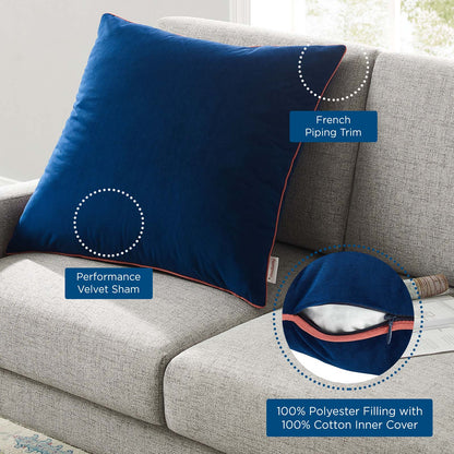 Accentuate 24" Performance Velvet Throw Pillow, Velvet, Blue Navy Pink, 20475