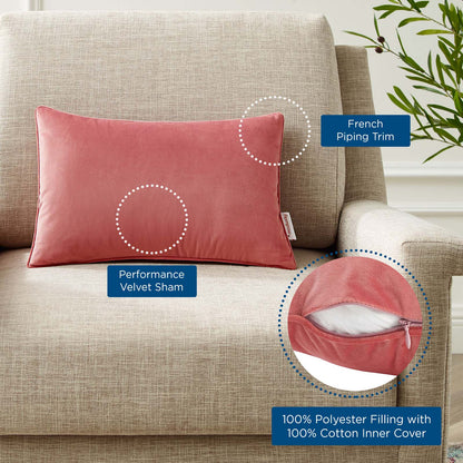 Enhance 18" Lumbar Performance Velvet Throw Pillow, Velvet, Red, 20476