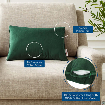 Enhance 18" Lumbar Performance Velvet Throw Pillow, Velvet, Green, 20478
