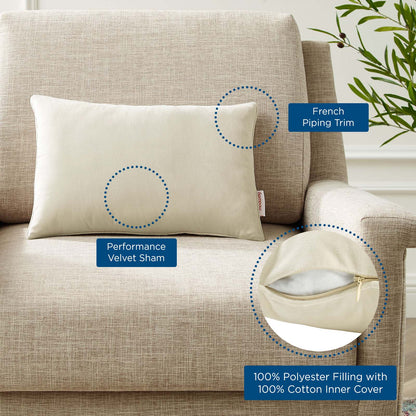 Enhance 18" Lumbar Performance Velvet Throw Pillow, Velvet, Ivory White, 20479