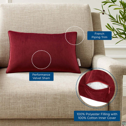 Enhance 18" Lumbar Performance Velvet Throw Pillow, Velvet, Red, 20480