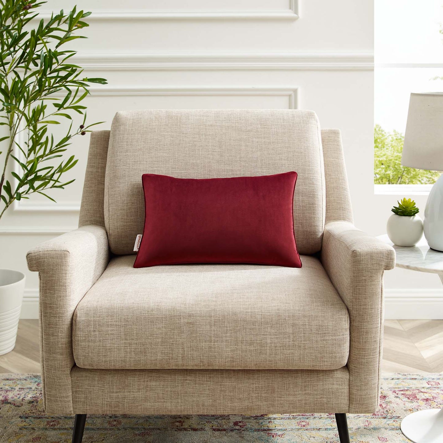 Enhance 18" Lumbar Performance Velvet Throw Pillow, Velvet, Red, 20480