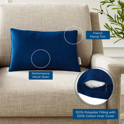 Enhance 18" Lumbar Performance Velvet Throw Pillow, Velvet, Blue Navy, 20481