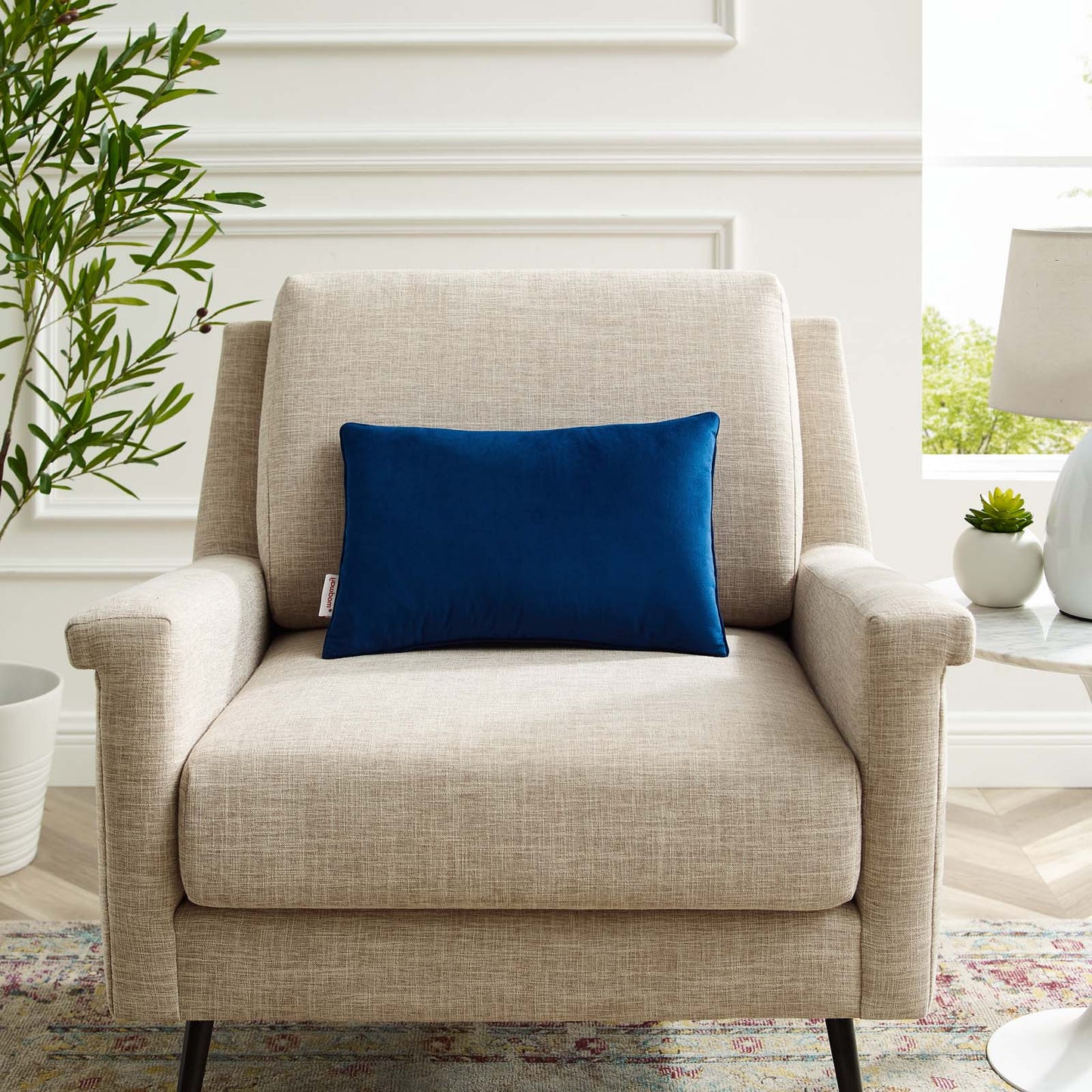 Enhance 18" Lumbar Performance Velvet Throw Pillow, Velvet, Blue Navy, 20481