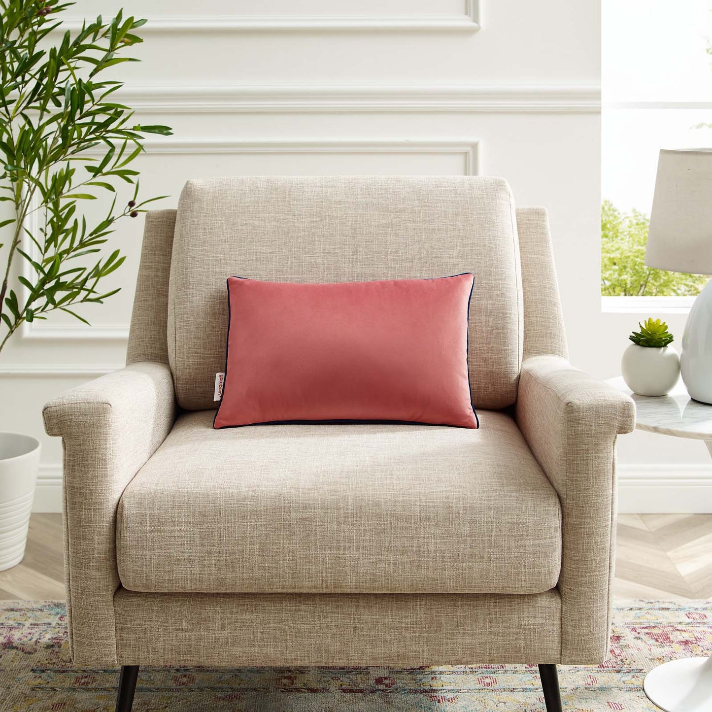 Accentuate 18" Lumbar Performance Velvet Throw Pillow, Velvet, Red, 20482