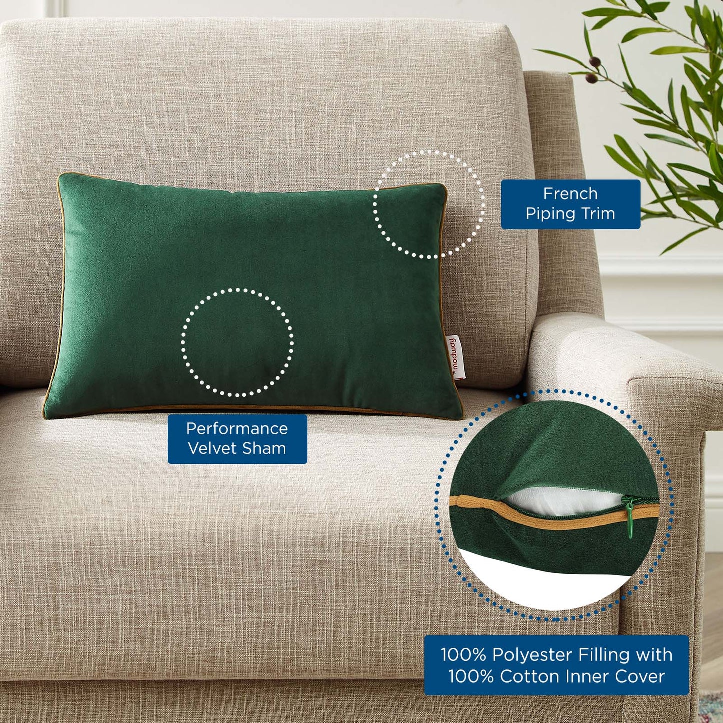 Accentuate 18" Lumbar Performance Velvet Throw Pillow, Velvet, Green Brown, 20484