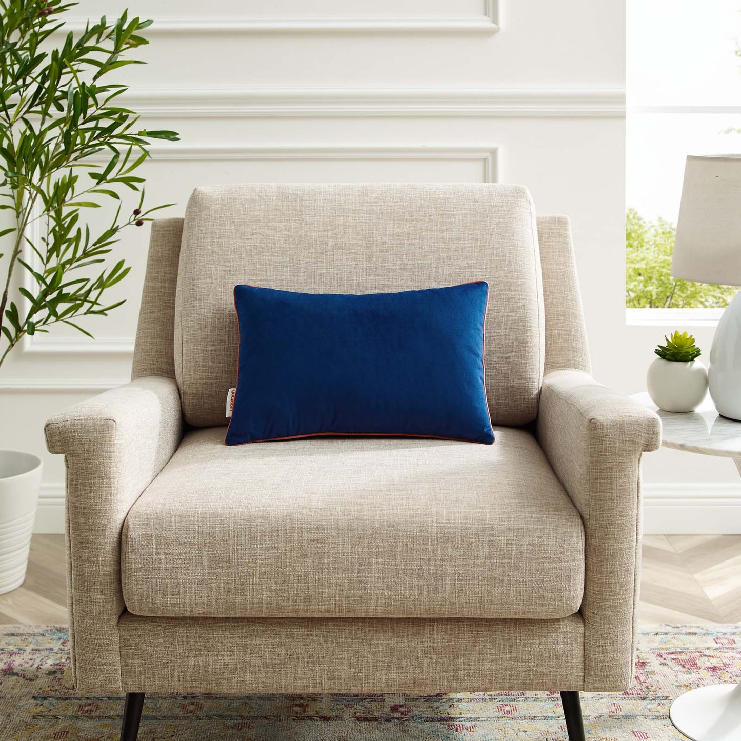 Accentuate 18" Lumbar Performance Velvet Throw Pillow, Velvet, Blue Navy Pink, 20485