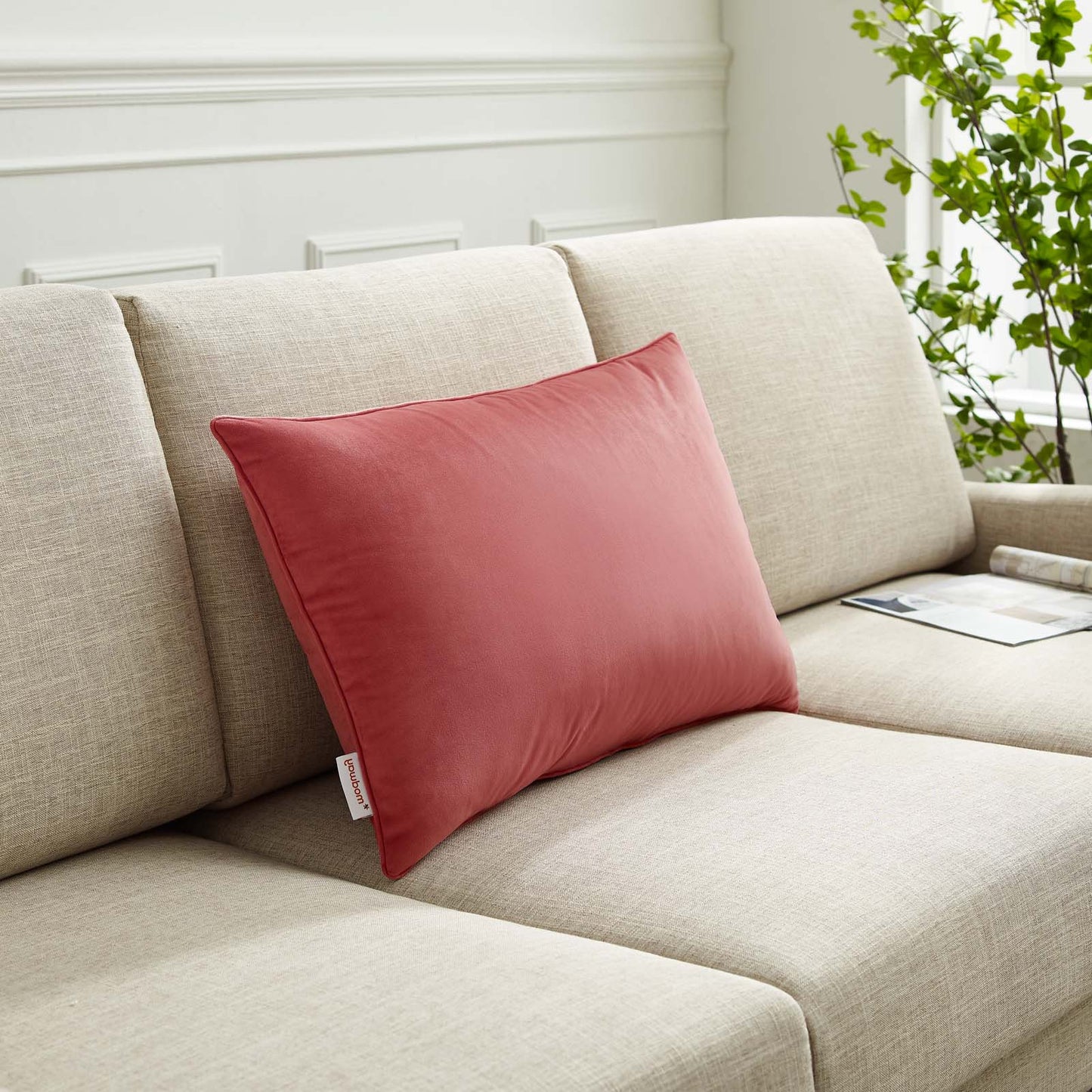 Enhance 24" Lumbar Performance Velvet Throw Pillow, Velvet, Red, 20486