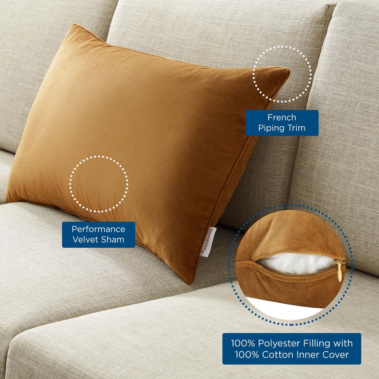 Enhance 24" Lumbar Performance Velvet Throw Pillow, Velvet, Brown, 20487
