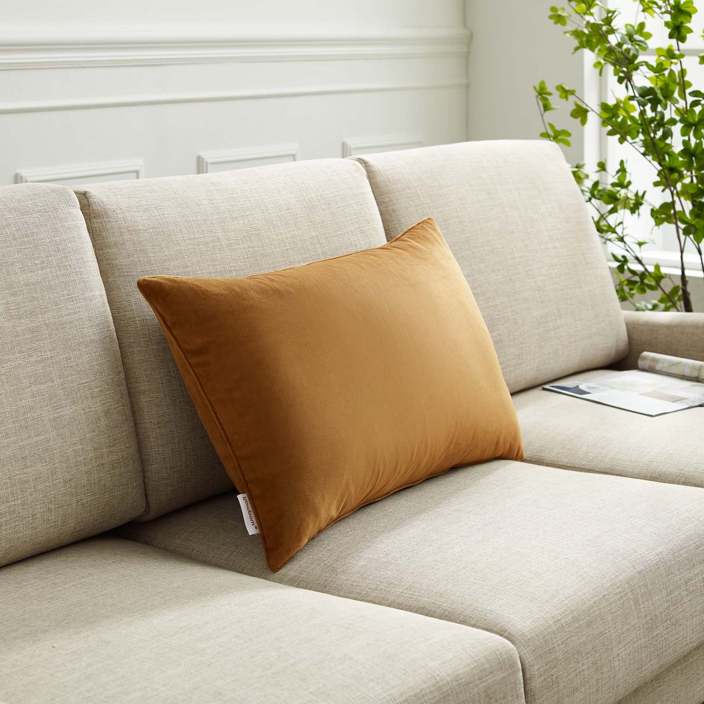 Enhance 24" Lumbar Performance Velvet Throw Pillow, Velvet, Brown, 20487