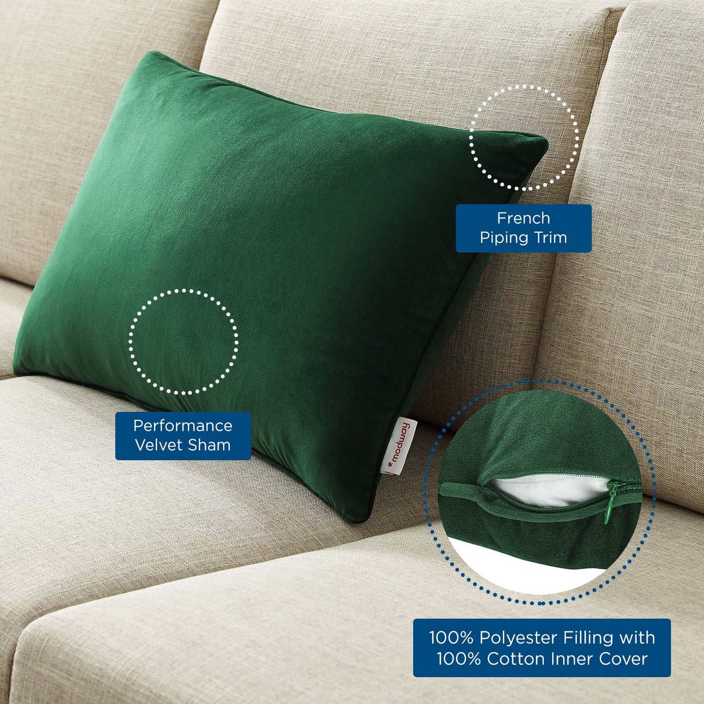 Enhance 24" Lumbar Performance Velvet Throw Pillow, Velvet, Green, 20488