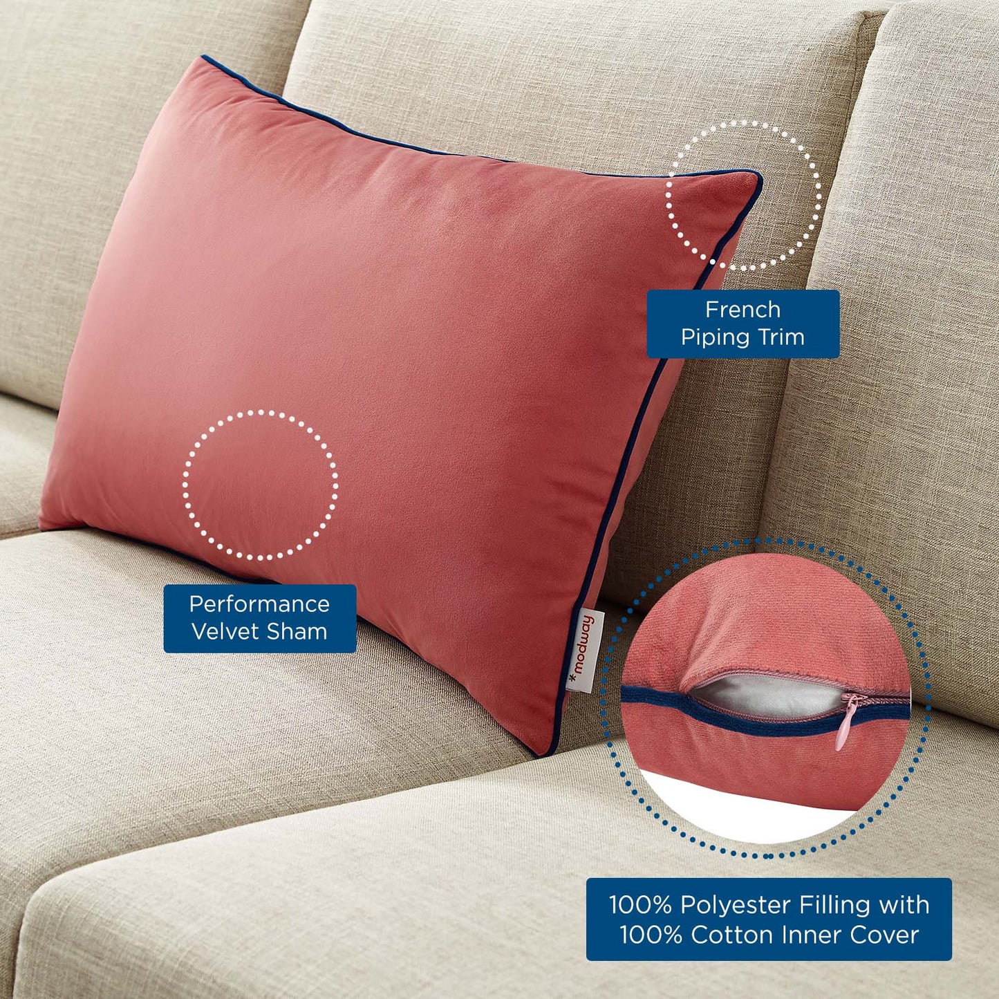 Accentuate 24" Lumbar Performance Velvet Throw Pillow, Velvet, Red, 20492