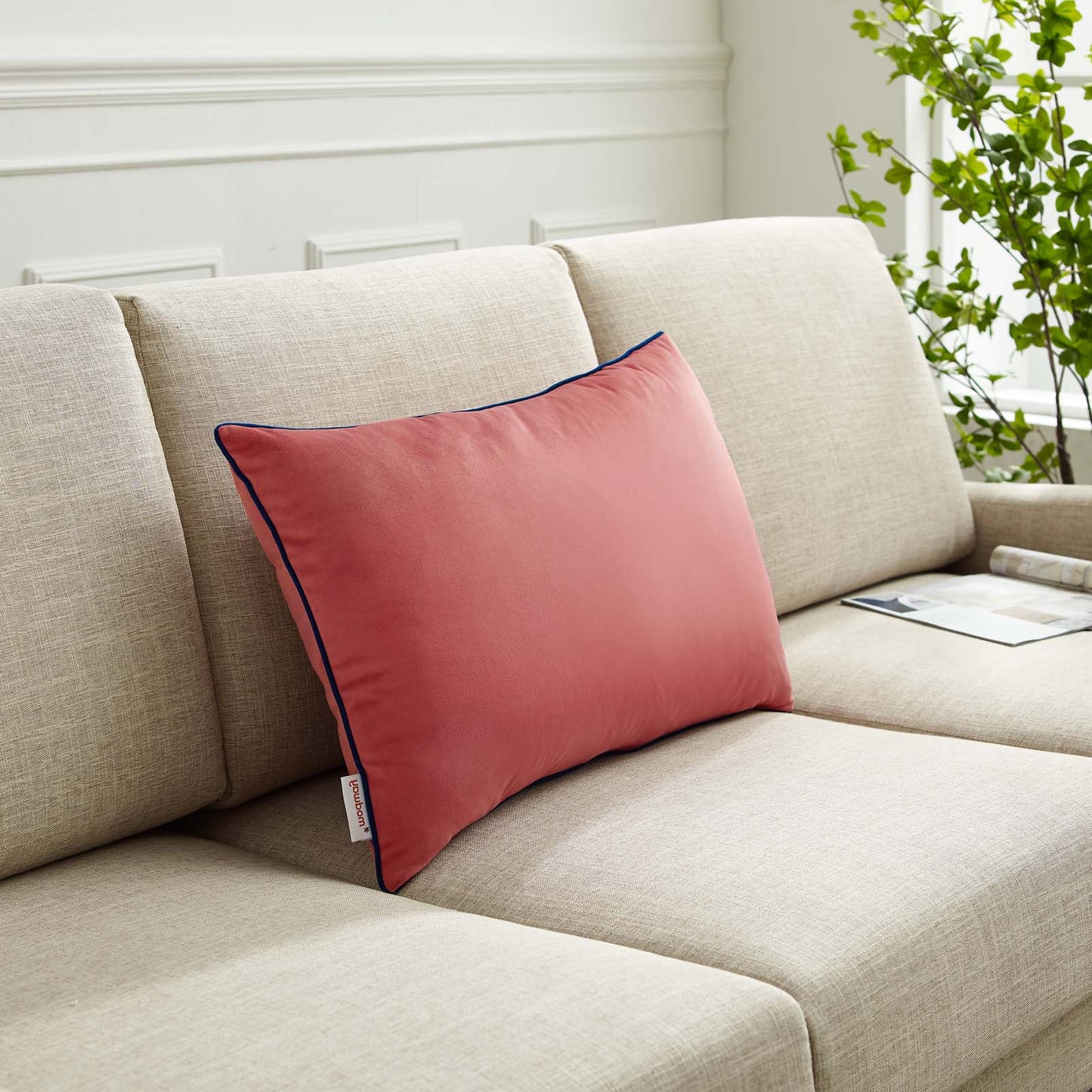 Accentuate 24" Lumbar Performance Velvet Throw Pillow, Velvet, Red, 20492