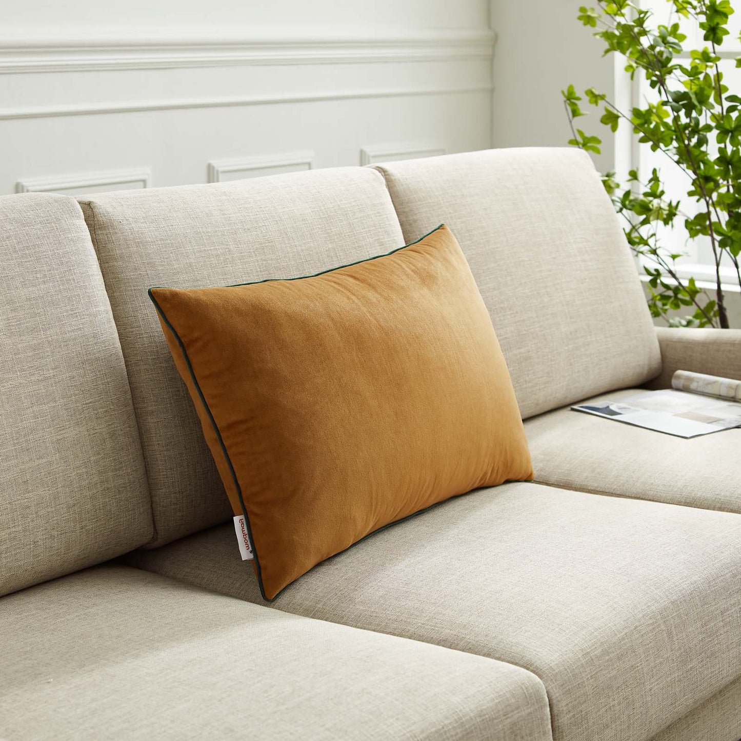 Accentuate 24" Lumbar Performance Velvet Throw Pillow, Velvet, Brown Green, 20493